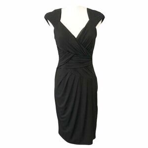 JAX Black Evening Cocktail Dress Cap Sleeve Ruched